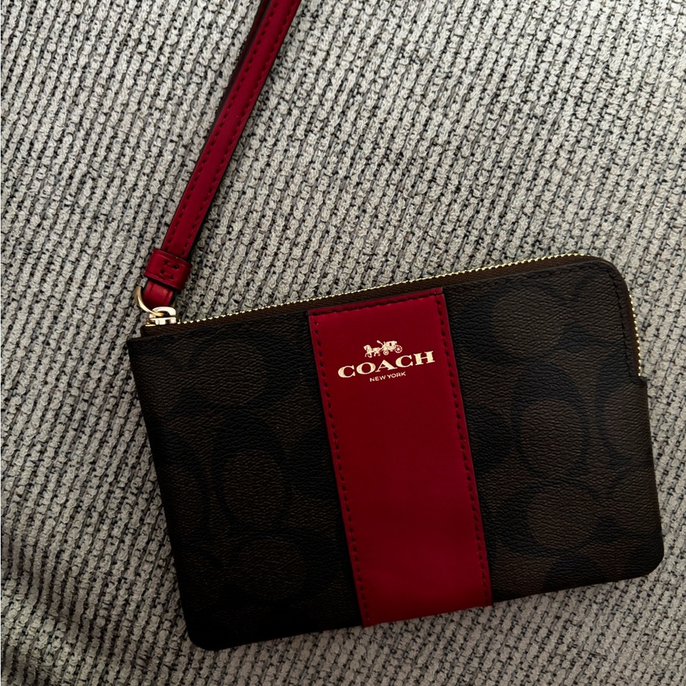 Coach Wristlet in Red and Dark Brown